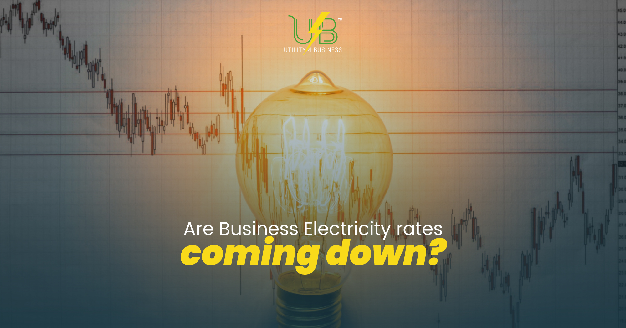 Light bulb with energy price graph background illustrating UK business electricity rates trend in 2025 – Utility4Business