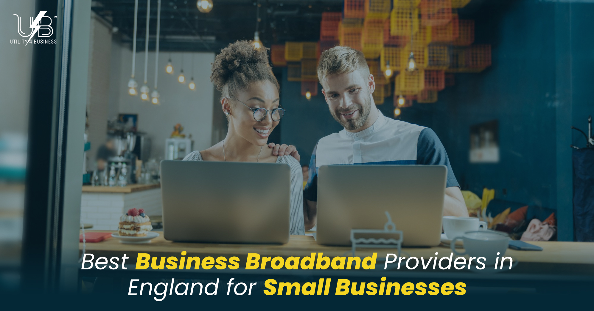 Utility4business Showcasing Business Broadband Providers in England for Small Businesses Working Together in a Cafe.